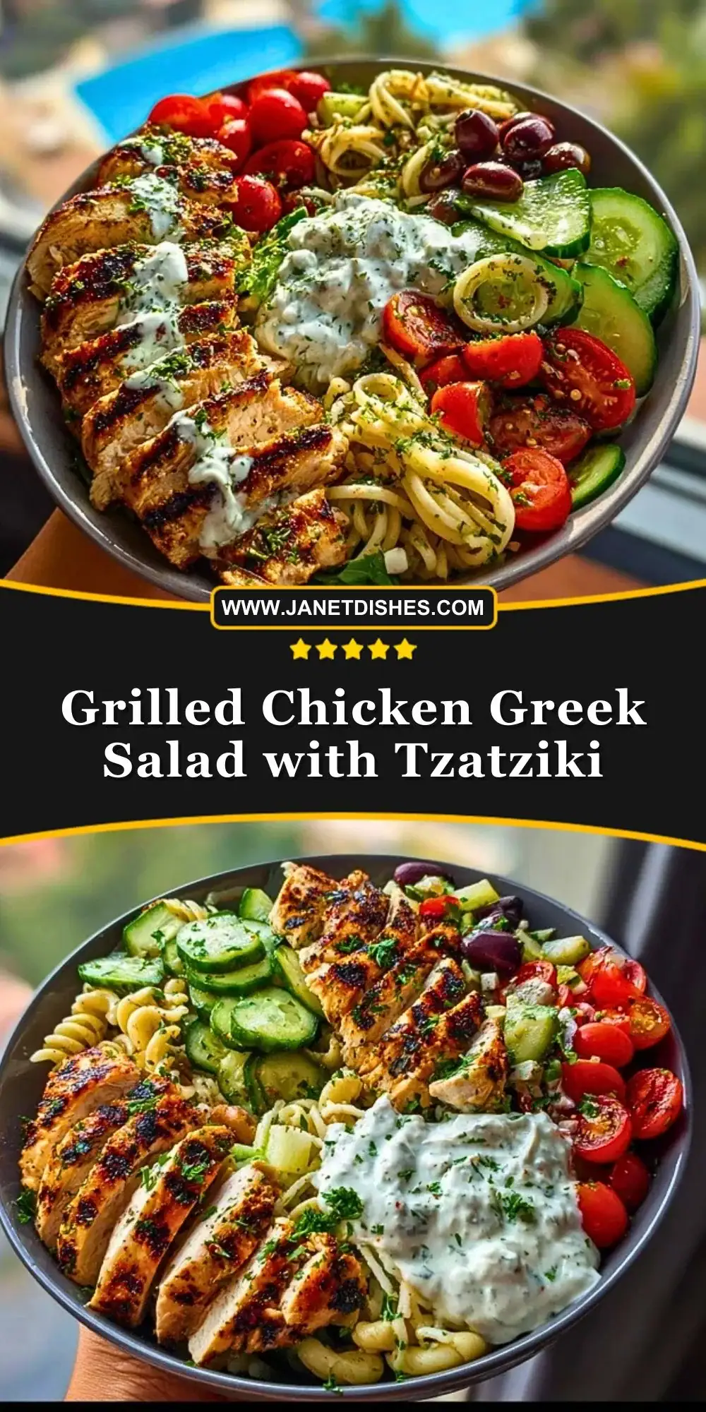 Grilled Chicken Greek Salad with Tzatziki Pin 1