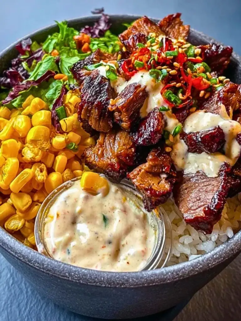Korean BBQ Beef Bowl with Corn & Creamy Sauce 2