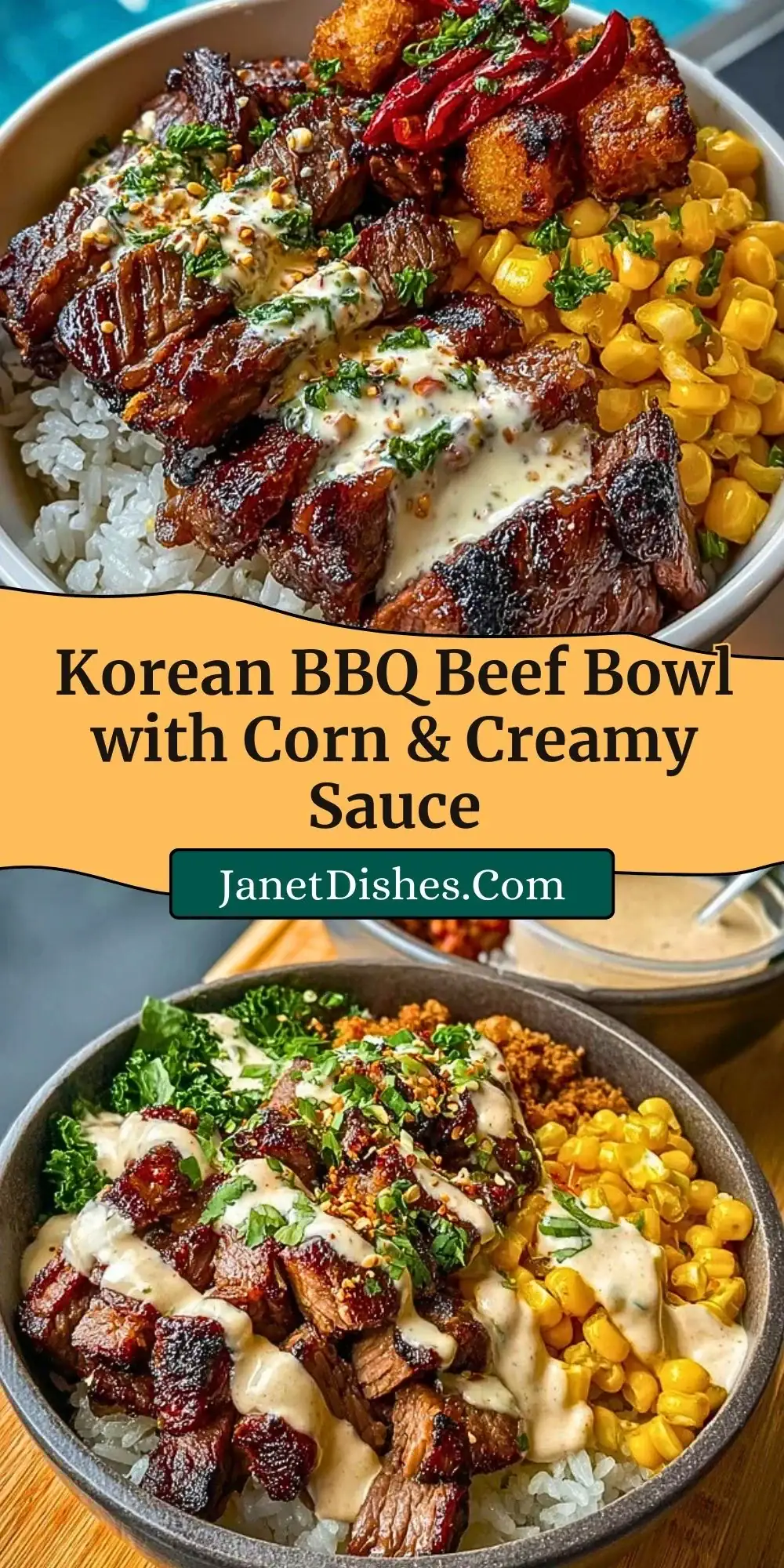 Korean BBQ Beef Bowl with Corn & Creamy Sauce Pin 2