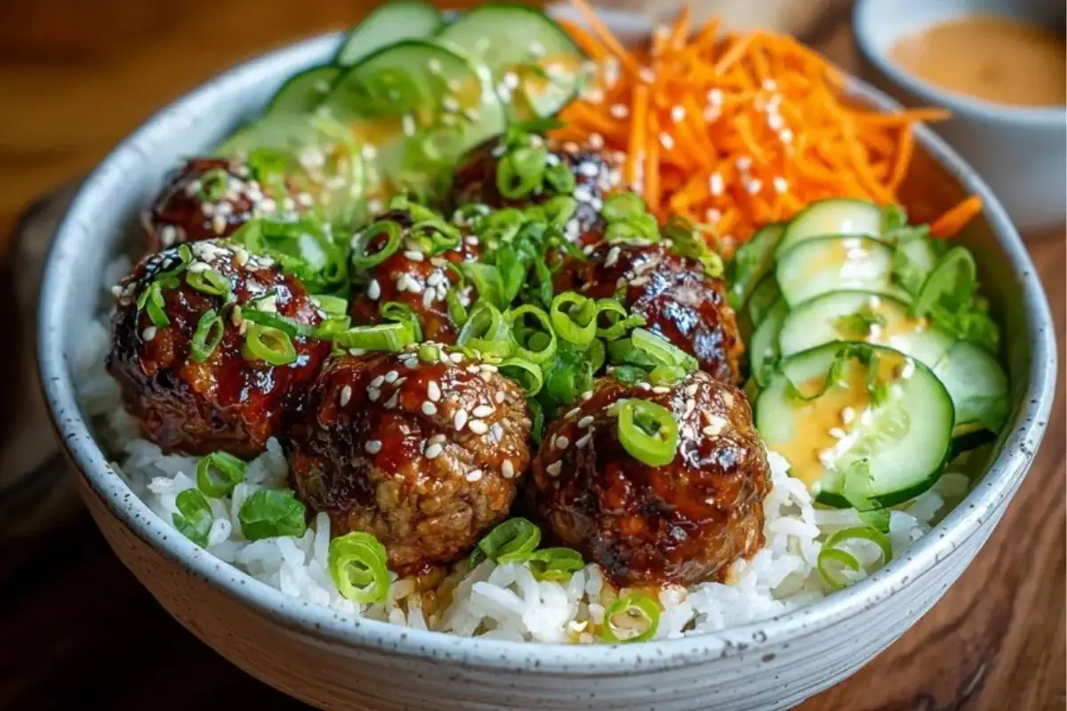 Korean BBQ Meatball Rice Bowls 1