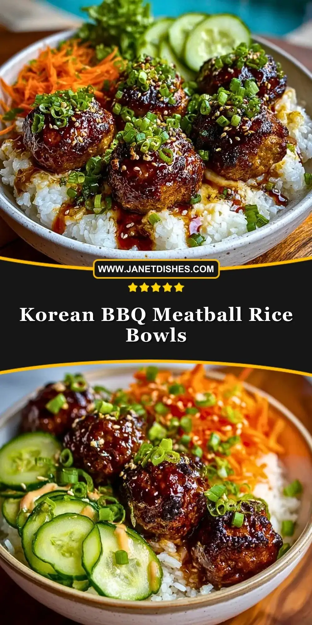 Korean BBQ Meatball Rice Bowls Pin 1