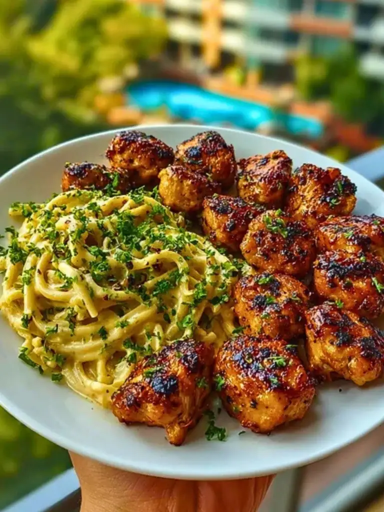 Maple Garlic Chicken Bites with Spicy Cajun Alfredo (1)