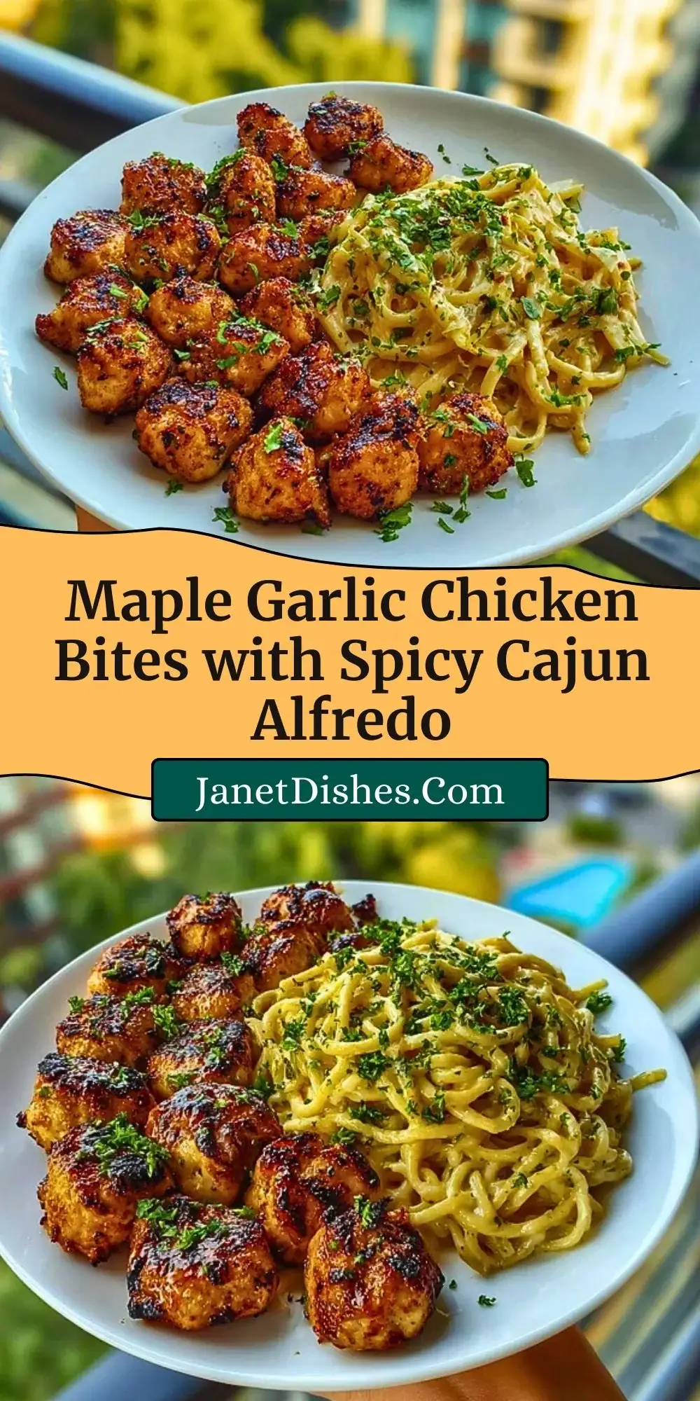 Maple Garlic Chicken Bites with Spicy Cajun Alfredo Pin 2