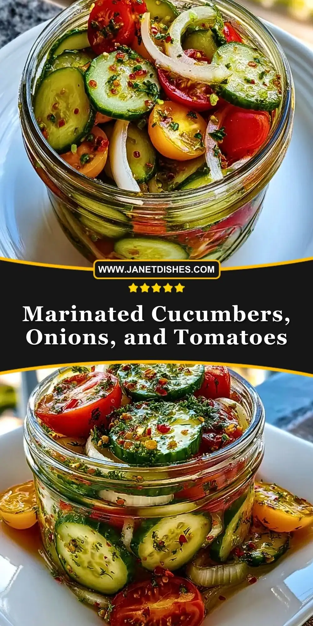Marinated Cucumbers, Onions, and Tomatoes Pin 1