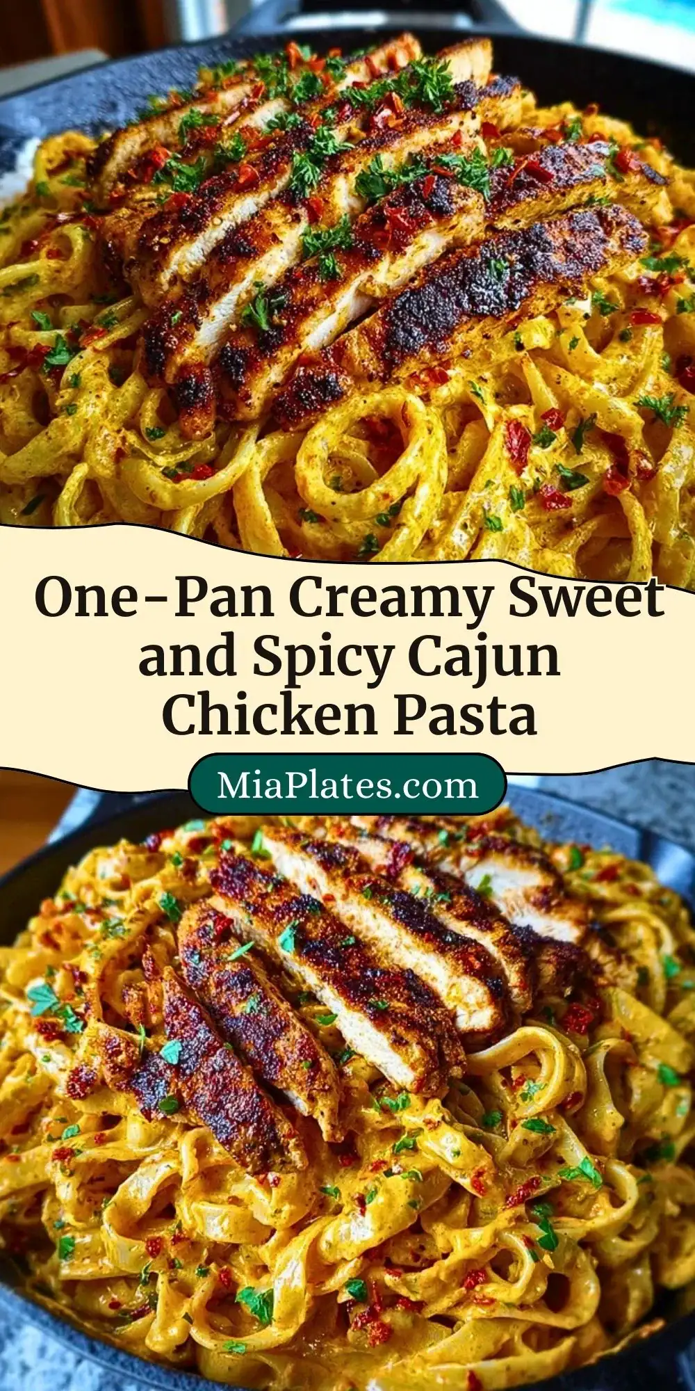 One-Pan Creamy Sweet and Spicy Cajun Chicken Pasta Pin 2