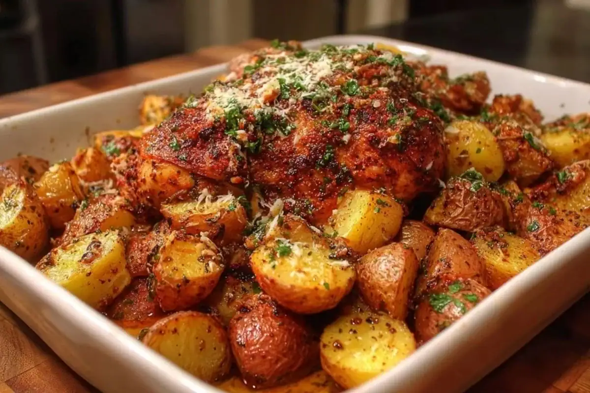 Oven-Roasted Cajun Chicken and Garlic Potatoes with Parmesan 1