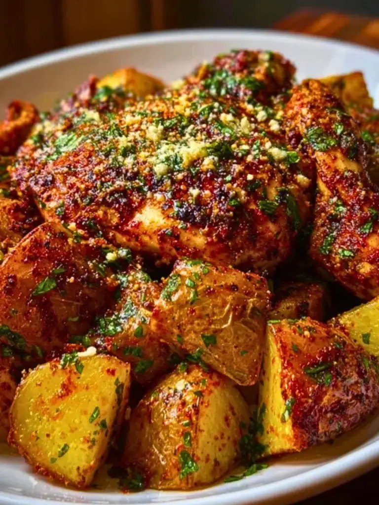 Oven-Roasted Cajun Chicken and Garlic Potatoes with Parmesan 2