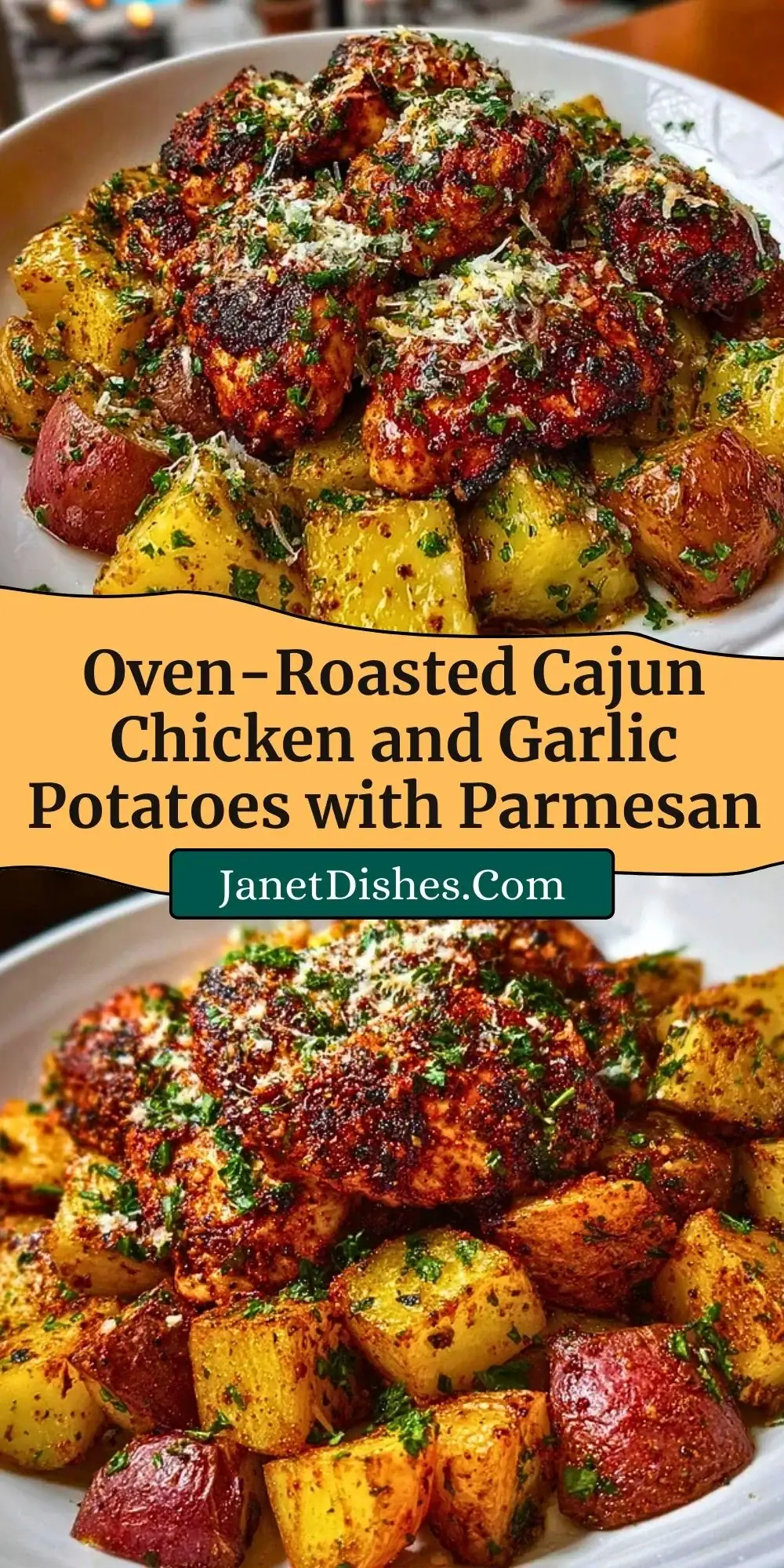 Oven-Roasted Cajun Chicken and Garlic Potatoes with Parmesan Pin 2