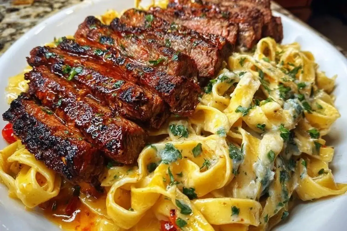 Spicy Cajun Steak with Parmesan Fettuccine Pasta 1