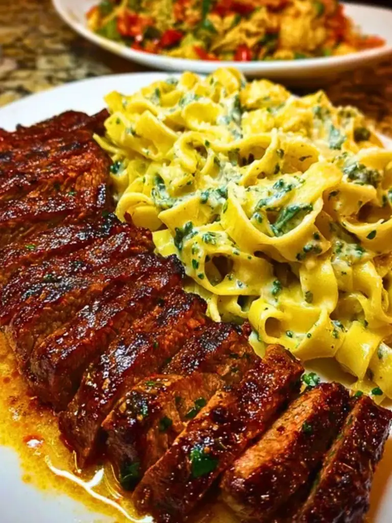 Spicy Cajun Steak with Parmesan Fettuccine Pasta 2