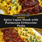 Spicy Cajun Steak with Parmesan Fettuccine Pasta Pin