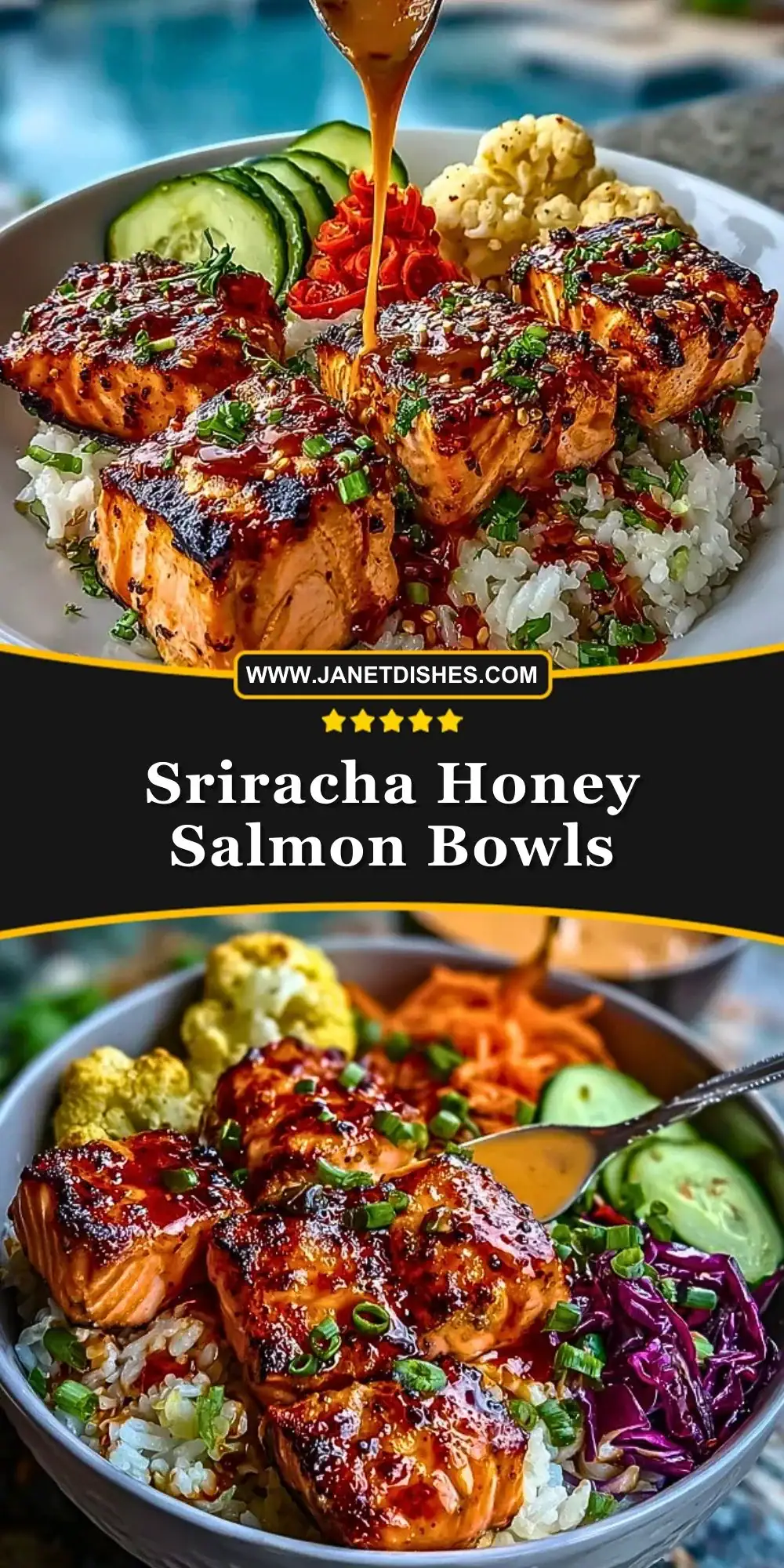 Sriracha Honey Salmon Bowls Pin 1