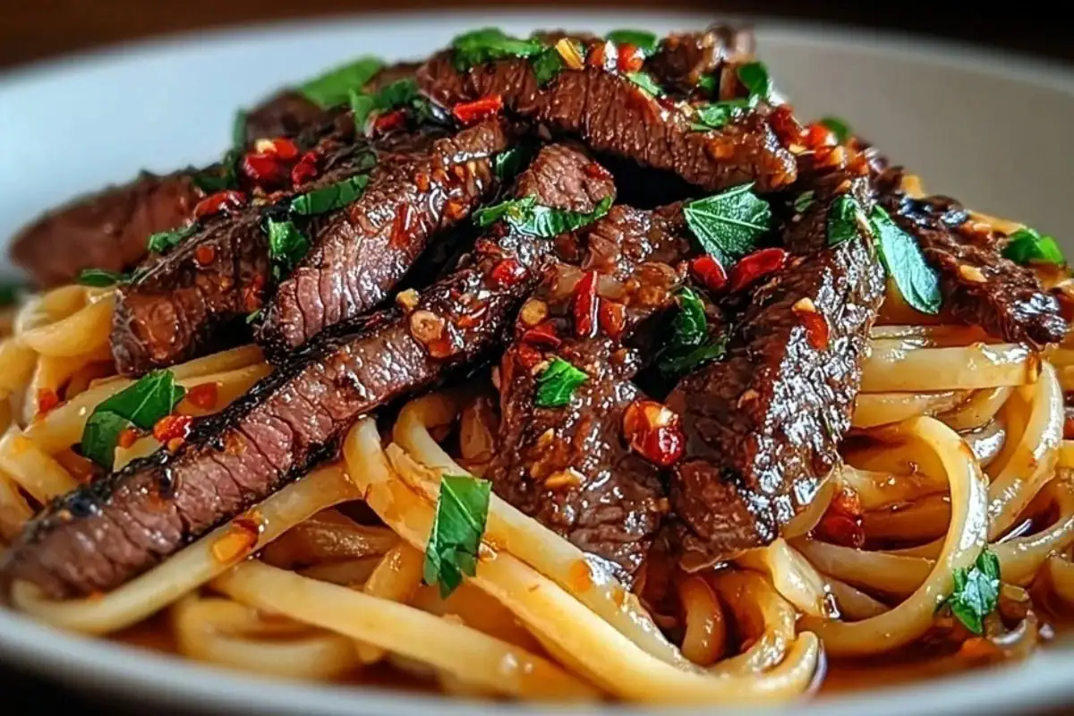 Sweet and Spicy Garlic Steak Pasta 1