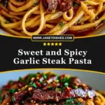Sweet and Spicy Garlic Steak Pasta Pin 1