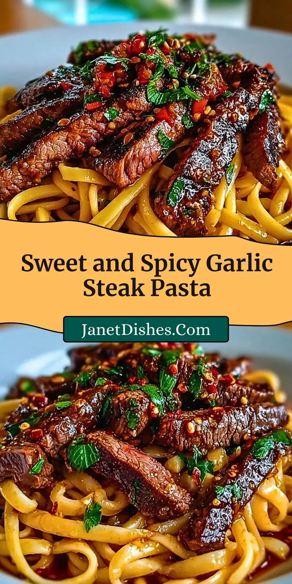 Sweet and Spicy Garlic Steak Pasta Pin 2