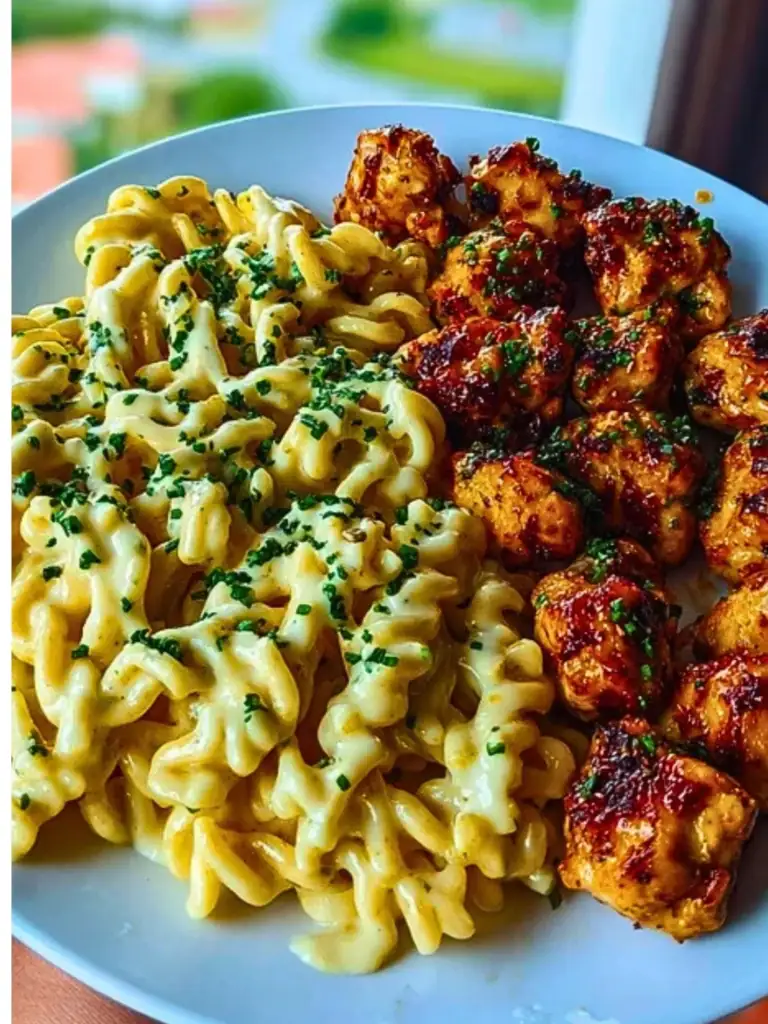 The Best Garlic Butter Chicken Bites with Spicy Cajun Alfredo Twisted Pasta 2
