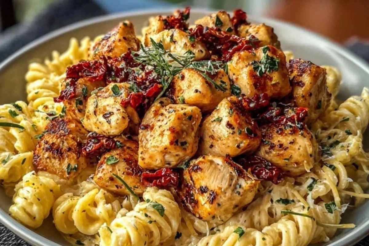 Tuscan Garlic Chicken Bites & Sun-Dried Tomato Cajun Alfredo Pasta 1