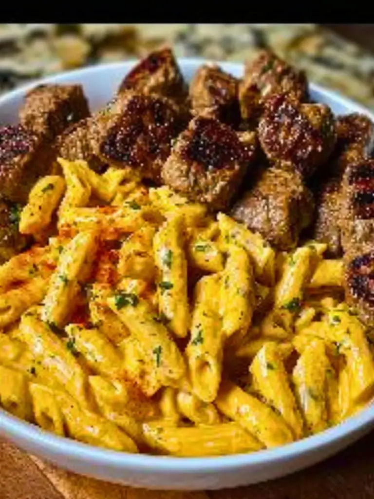Ultimate Cajun Steak Tips Recipe with Cheesy Penne Parmesan Sauce 2